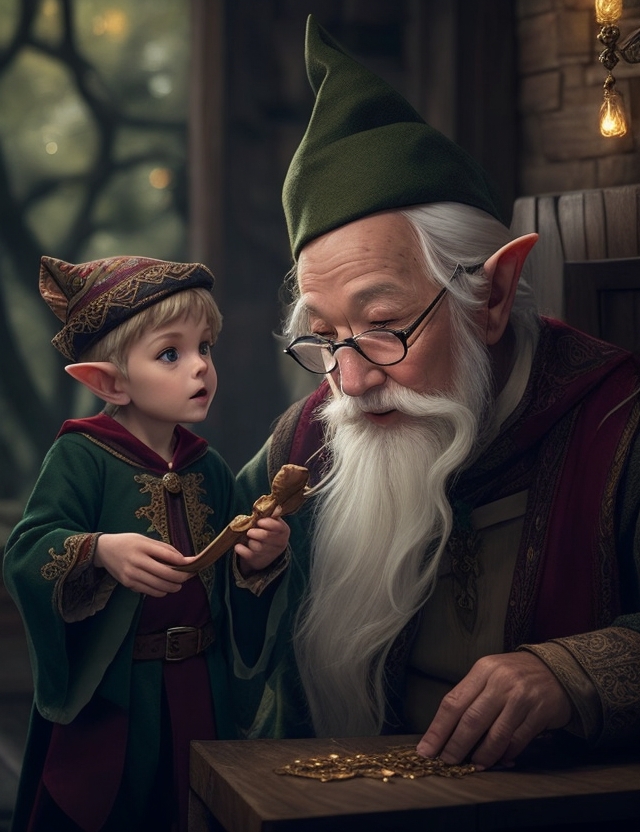 DreamShaper_v5_Elf_grandpa_teaching_his_grandson_magic_1.jpg